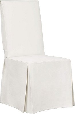 Cobertura de Cadeira de Jantar Longa em Sarja Branca da SureFit Essentials
