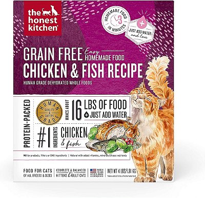 Alimento para gatos desidratado sem grãos de frango e peixe, 4 libras.