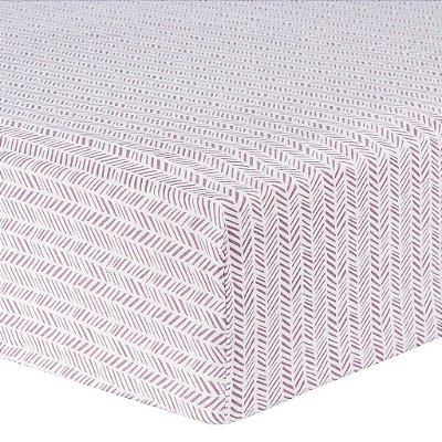 Lençol ajustado para berço em zigue-zague lilás - 100% algodão; branco, rosa; totalmente elasticizado; bolsos de 10 polegadas; ajusta-se ao colchão de berço padrão 28 pol x 52 pol