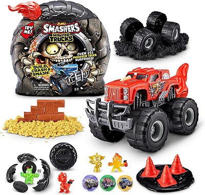 Surpresa do Monster Truck Smashers (Dino Truck) by ZURU para Meninos com 25 Surpresas Coletáveis - Descoberta de Slime, Areia e Compostos de Monstros