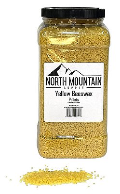 North Mountain Supply 100% Puro Pelotas de Cera de Abelha Amarela - Ótimo para Produtos de Cuidados Pessoais e Fabricação de Velas - Pote de Plástico de 4,5lb