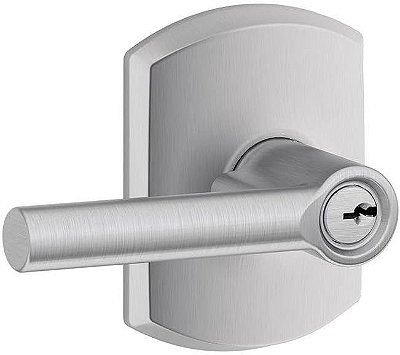 Maçaneta Broadway SCHLAGE F51A BRW 626 GRW com travamento de entrada com chave e acabamento Greenwich, cromado acetinado