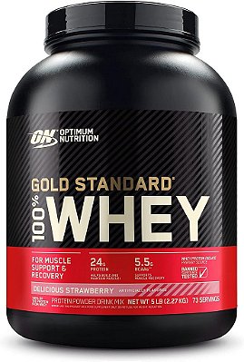 Pó de Proteína Optimum Nutrition Gold Standard 100% Whey, Morango Delicioso, 5 Libras (Embalagem Pode Variar)