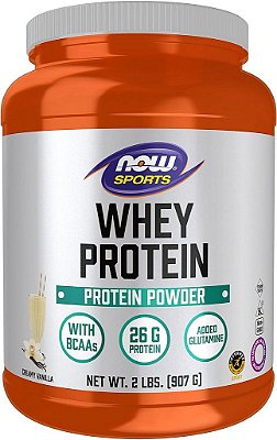Nutrição Esportiva NOW, Whey Protein, 26 g com BCAAs, Pó de Baunilha Cremosa, 2 Libras
