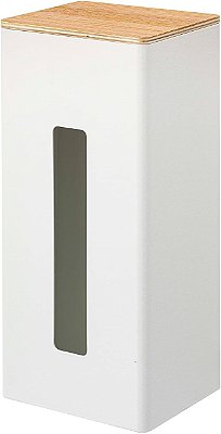 Suporte de Caixa de Lenços Dupla Face Vertical com Divisor Ajustável - Dispensador de Papel ou Saco de Metal com Tampa de Madeira