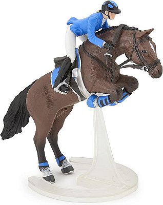 Figura Pintada à Mão de Cavalos, Potros e Pôneis - Cavalo Saltando com Menina Montando - Colecionável - para Crianças - Adequado para Meninos e Meninas - a partir de 3 anos