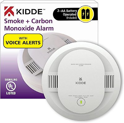 Detector de Fumaça e Monóxido de Carbono Kidde, Alimentado por Bateria AA, Alertas de Voz, Indicadores de Luz de Aviso em LED