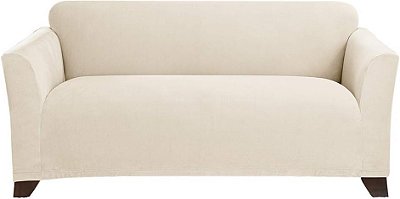 Cobertura de sofá de 1 peça SureFit Stretch Morgan para sofá de dois lugares em marfim.