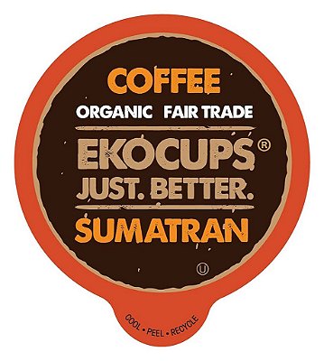 Cápsulas de Café Orgânico de Sumatra EKOCUPS, 30% a mais de café por xícara, Torra Escura de Comércio Justo, Mistura Reserva de Sumatra para Máquinas Keurig K Cup, Cá