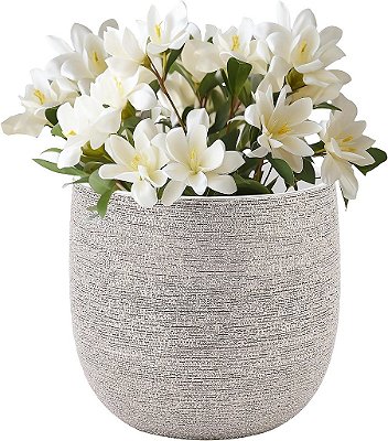 Vaso de planta metálico prateado texturizado Brava Spun Torre & Tagus para sala de estar e centro de mesa | Vaso de cerâmica | Vasos para plantas | Artesanal por Artistas Habilidosos | Prateado 7