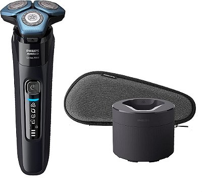 Philips Norelco Barbeador 7500, Barbeador Elétrico Recarregável Wet & Dry com Tecnologia SenseIQ, Caixa de Limpeza Rápida, Estojo de Viagem e Aparador Pop-up, S7783/