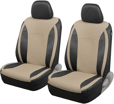Capas de couro sintético bege para assentos dianteiros da Motor Trend - capas premium para bancos de automóveis, feitas para veículos com encostos de cabeça removíveis, capas internas para caminhão, van e SUV.