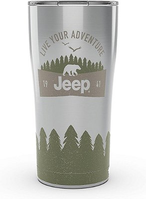 Tervis Jeep Viva Sua Aventura Copo de Viagem Isolado de Parede Tripla Mantém Bebidas Geladas e Quentes, 20oz Legado, Aço Inoxidável