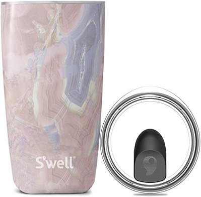Tumbler de Aço Inoxidável S'well com Tampa Deslizante Transparente - 18 Fl Oz - Geode Rose Triple-Layered Vacuum-Insulated Containers Mantém as Bebidas Geladas por 12 Horas e Quentes por 4 Horas-