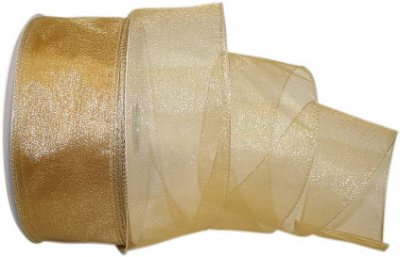 Fita de Borda com Fio de Valor Encantador Sheer Reliant Ribbon 99908W-035-40K, 2-1/2 Polegadas X 50 Metros, Dourada.