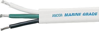 Cabo triplex Ancor 131302, 12/3 AWG (3 x 3mm2), plano - 25 pés, preto/verde/branco