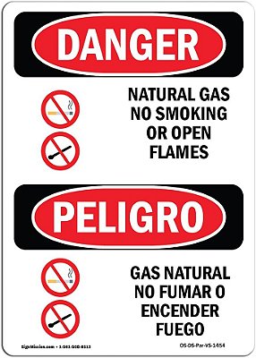 Placa de Perigo OSHA - Gás Natural Proibido Fumar Bilíngue | Placa de Alumínio | Proteja Seu Negócio, Canteiro de Obras, Armazém e Área Comercial | Fabricado nos EUA