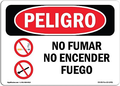 Placa de Perigo OSHA - Proibido Fumar, Proibido Fogo Aberto | Placa de Alumínio em Espanhol | Proteja seu Negócio, Canteiro de Obras, Armazém e Área da Loja | Fabricado