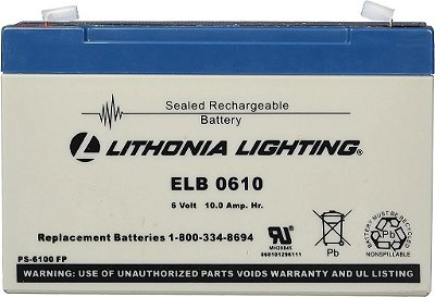 Bateria de reposição de emergência Lithonia Lighting ELB 0610, 250 watts, 6 Volts, Preto