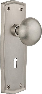 Placa Prairie Nostalgic Warehouse com chave New York Knob, Fechadura - 2.25, Níquel acetinado