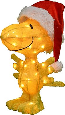ProdutoWorks 18 polegadas Peanuts 3D LED Pré-iluminado Woodstock em Chapéu de Papai Noel Decoração de Arte de Jardim de Natal, 35 Luzes.