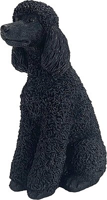Escultura original de Poodle preto em tamanho real Sandicast OS12104, sentado