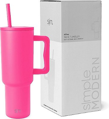 Caneca Térmica de Aço Inoxidável com Alça e Tampa de Canudo de 40 oz da Simple Modern | Copo Isolado Reutilizável Garrafa de Água de Aço Inoxidável Amigável para Suporte de Copo | Present