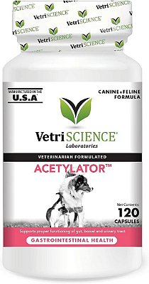 VETRISCIENCE Suplemento Acetylator para Saúde Intestinal de Cães e Gatos, 120 Cápsulas - Suporta a Saúde Digestiva, Intestinal e do Trato Urinário.
