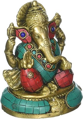 Estátua artesanal de latão do deus hindu Ganesha, escultura de boa sorte do deus elefante Ganesh.