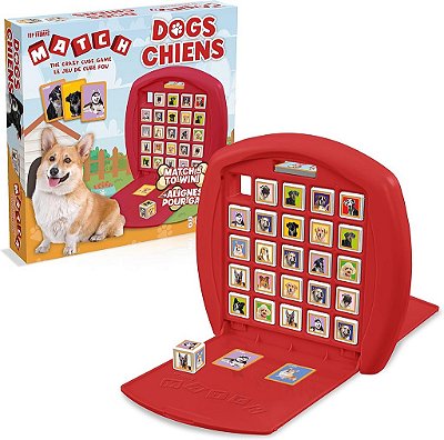 Jogo de Tabuleiro Dogs Top Trumps Match; Jogo de Cubo de Combinação com filhotes como Corgis, Huskies, Pugs e mais; Jogo familiar para crianças de 4 anos ou mais.