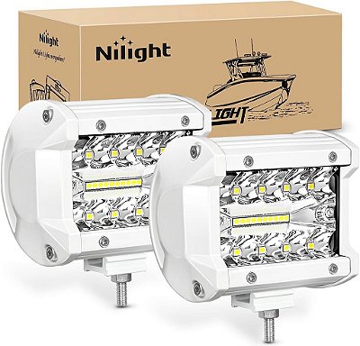 Luzes de Navegação de Luzes LED Marítimas Nilight 2PCS 4 Polegadas Branco Spot Flood Combo Luzes de Convés de Barco Pontão para Pesca Noturna Luzes de Lançadeira de Barco T-top Esterno
