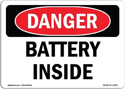 Placa de Perigo OSHA - Bateria Dentro | Adesivo | Proteja Sua Empresa, Canteiro de Obras, Armazém e Área da Loja | Fabricado nos Estados Unidos da América