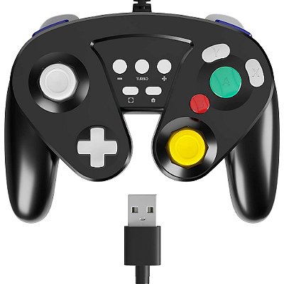 Controle com fio TALK WORKS GameCube - Controle de jogo compatível com Nintendo Switch - Conexão USB-A - Controles do Nintendo Switch e Função Turbo - Cabo de 9ft - Preto