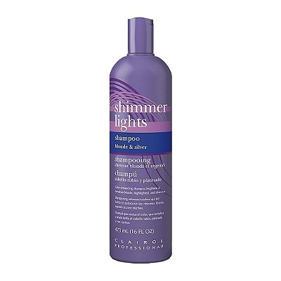 Shampoo Roxo Clairol Professional Shimmer Lights, 16 fl. Oz, Neutraliza Tons de Bronze e Amarelo, Para Cabelos Loiros, Prateados, Grisalhos e com Destaques, Embalagem Pode Variar