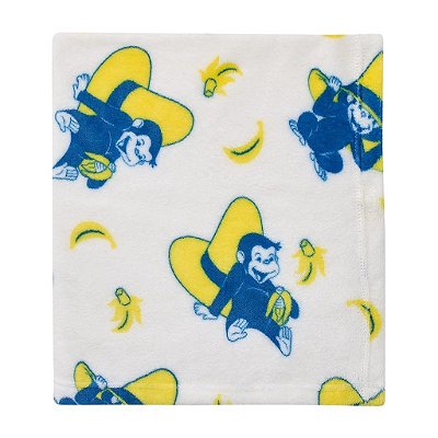 Bem-vindo ao Universo Baby Curioso George Branco, Azul Marinho e Amarelo Chapéu e Bananas Super Macia Cobertor de Bebê