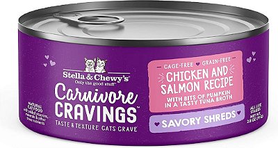 Stella & Chewy's Carnivore Cravings - Lascas Saborosas em Lata - Comida Úmida para Gatos Sem Grãos, Rica em Proteínas - Receita de Frango Criado Livre e Salmão Selvagem - (