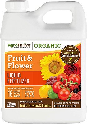 Fertilizante líquido orgânico AgroThrive para frutas e flores - 3-3-5 NPK (ATFF1032) (32 oz) para frutas, flores, vegetais, estufas e ervas.