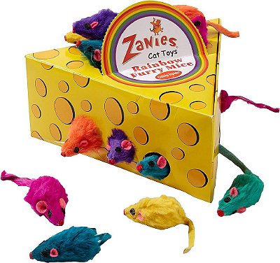 Caixa de Exibição de Cunha de Queijo para Gatos com Brinquedo de 60 Camundongos Coloridos, Arco-íris, Tamanho 5X-Grande EUA