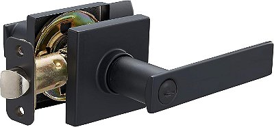 Maçaneta de porta contemporânea com fechadura Amazon Basics Stamford, entrada, preto fosco