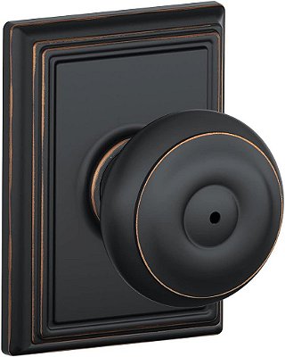 Maçaneta para Porta Schlage F40 GEO 716 ADD com Trava de Privacidade para Quarto e Banheiro, Bronze Envelhecido, com Acabamento Georgiano e Addison