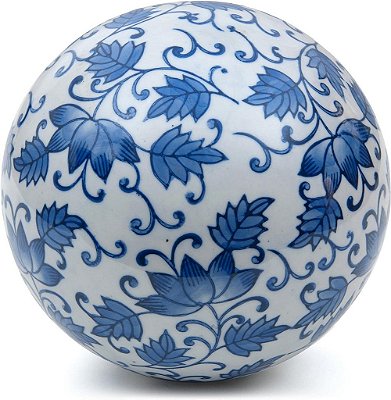 Móveis Orientais Bola Decorativa de Porcelana 6 - Folhas Azuis