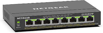 Switch Ethernet Gigabit Plus NETGEAR 8 Portas PoE (GS308EPP) - com 8 x PoE+ @ 123W, para Desktop ou Montagem na Parede