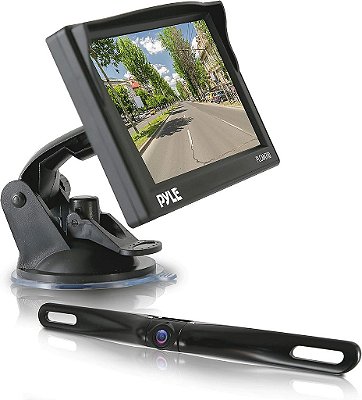 Câmera de ré para carro Pyle - Sensor de estacionamento reverso, monitor de tela LCD de 7 polegadas HD espelho, linha de escala de distância, à prova d'água, visão noturna, lente grande angular de