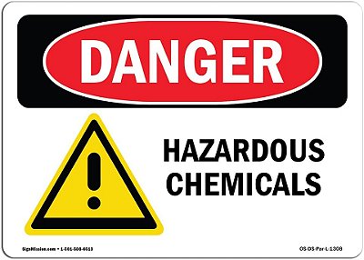 Placa de Perigo da OSHA - Produtos Químicos Perigosos | Adesivo | Proteja Sua Empresa, Canteiro de Obras, Armazém e Área de Loja | Fabricado nos EUA