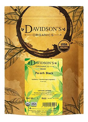 Organicos Davidson, Chá Pu-Erh Preto, Folhas Solta, Saco de 16 Onças, Embalagem Pode Variar
