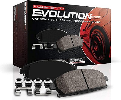 Pastilhas de freio traseiras de cerâmica infundidas com fibra de carbono e hardware para frenagem esportiva Evolution Z23-1368 da Power Stop.