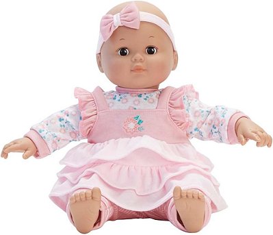 Boneca Baby Cuddles de 14 polegadas da Madame Alexander com garrafa, floral rosa, tom de pele médio