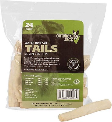Buffalo Tails Outback Jack Treats para Cachorros 100% naturais, 6 polegadas, saco de 16 onças.