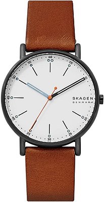 Relógio masculino Skagen Signatur com pulseira de aço inoxidável ou couro, relógio minimalista para homens