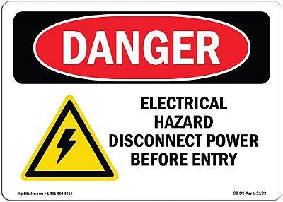 Placa de perigo OSHA - Risco elétrico Desconectar | Adesivo | Proteja seu negócio, canteiro de obras, armazém e área da loja | Feito nos EUA